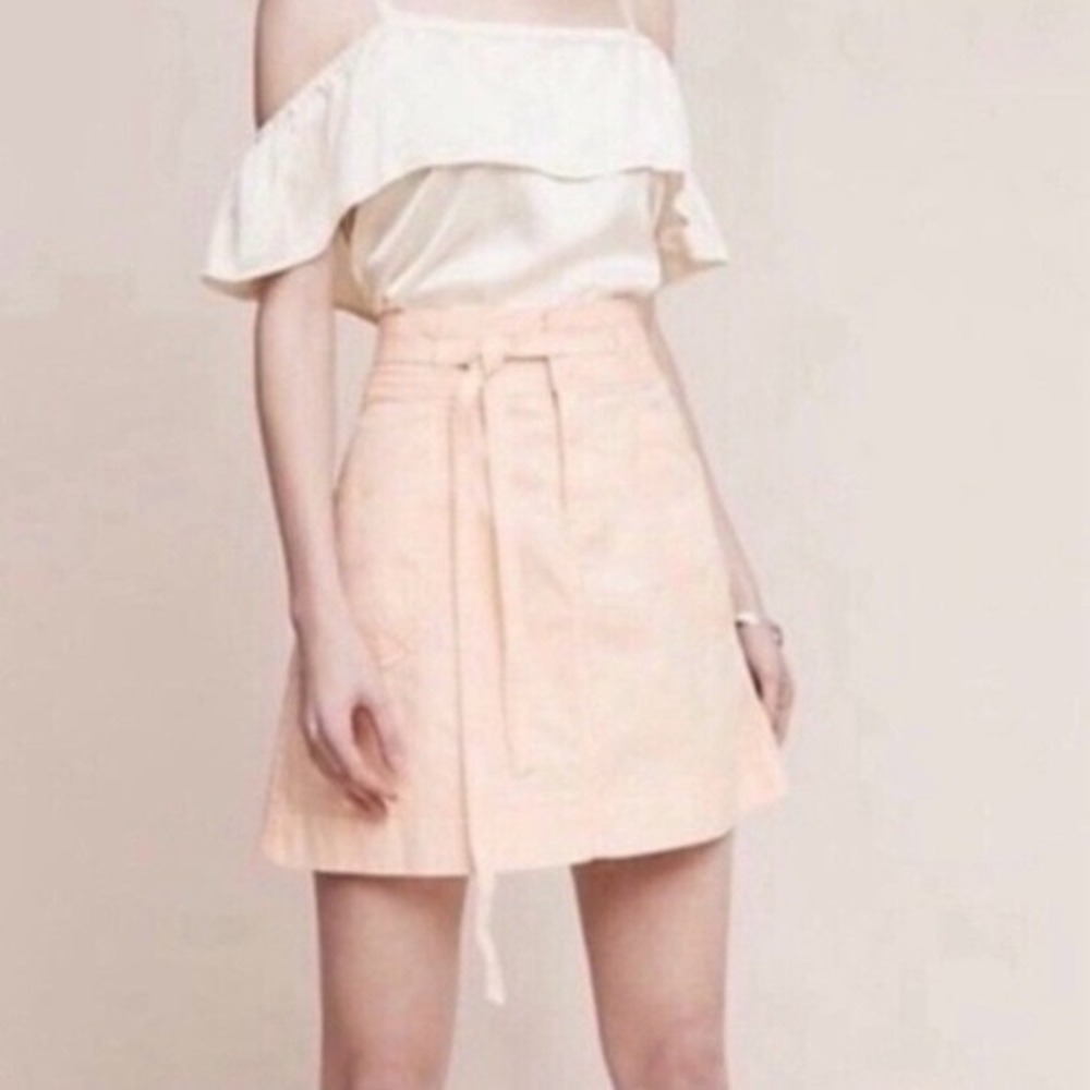 Pilcro and the Letterpress Peach Cotton Utility Mini Skirt‎ with Tie Belt size 6